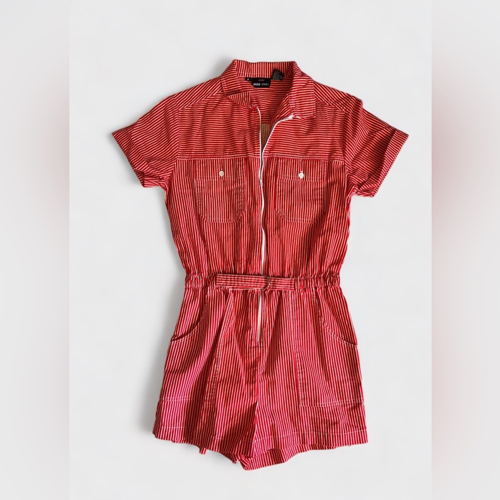 Red & White Striped Vintage Inspired Elastic Waist Romper